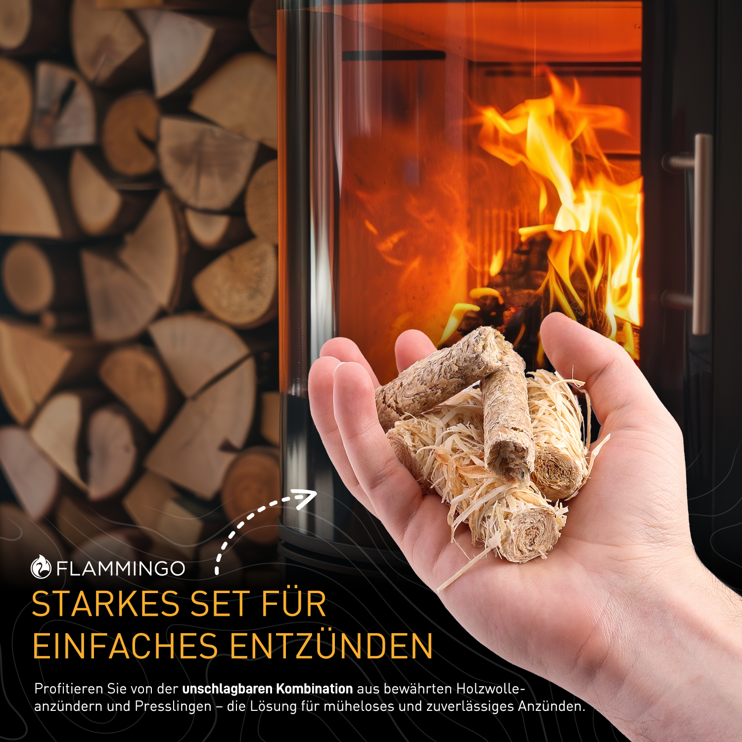 Flammingo® Anzünder Duo Set 12kg | 8kg Holzwolleanzünder + 4kg Anzündsticks
