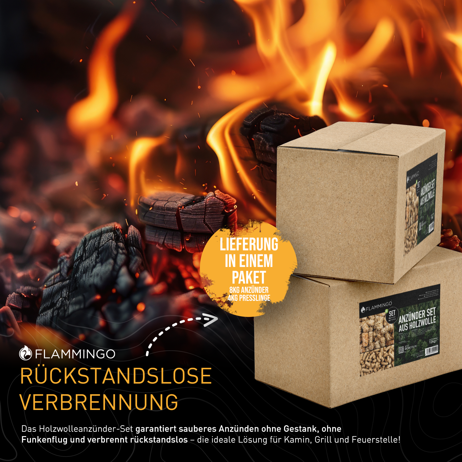 Flammingo® Anzünder Duo Set 12kg | 8kg Holzwolleanzünder + 4kg Anzündsticks