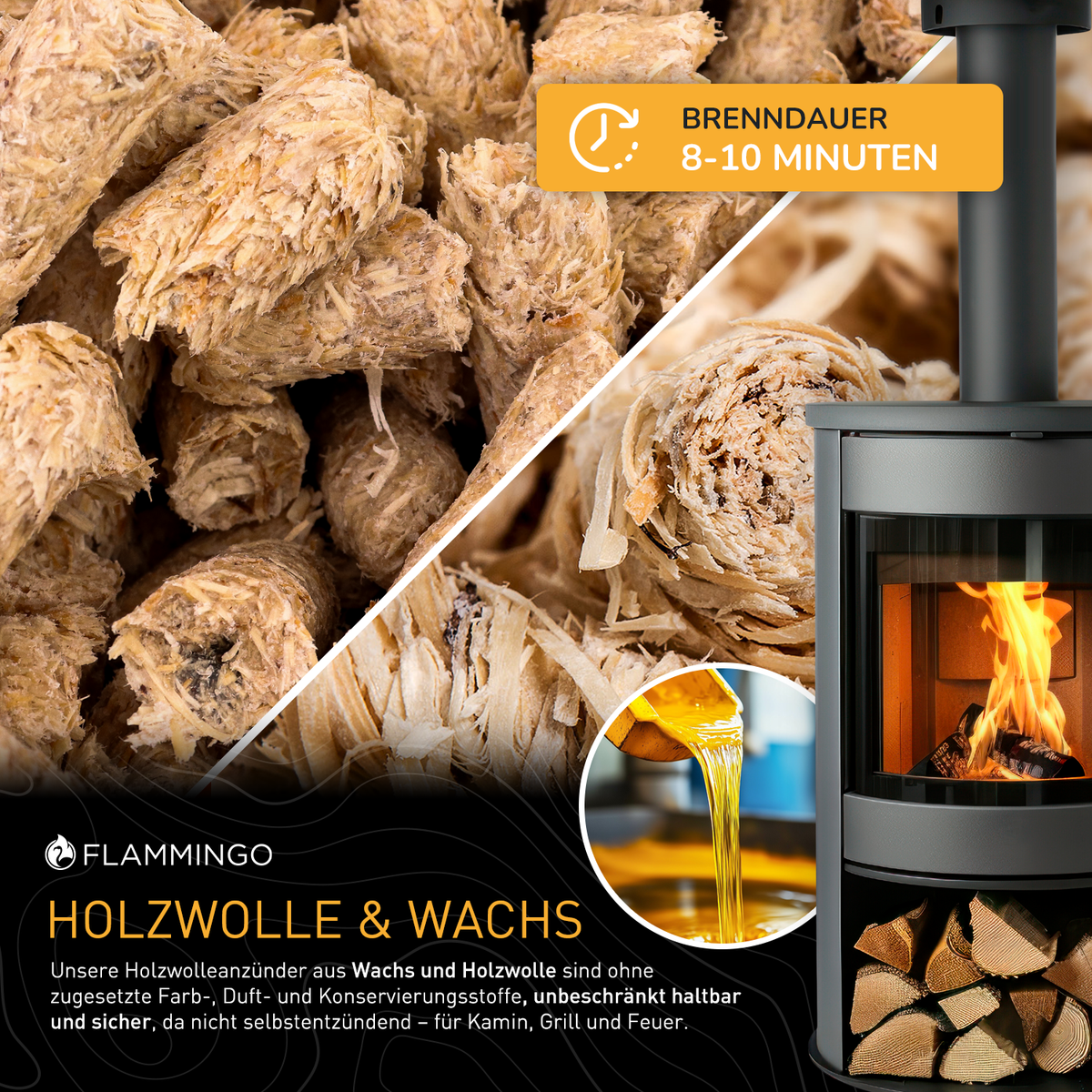 Flammingo® Anzünder Duo Set 12kg | 8kg Holzwolleanzünder + 4kg Anzündsticks
