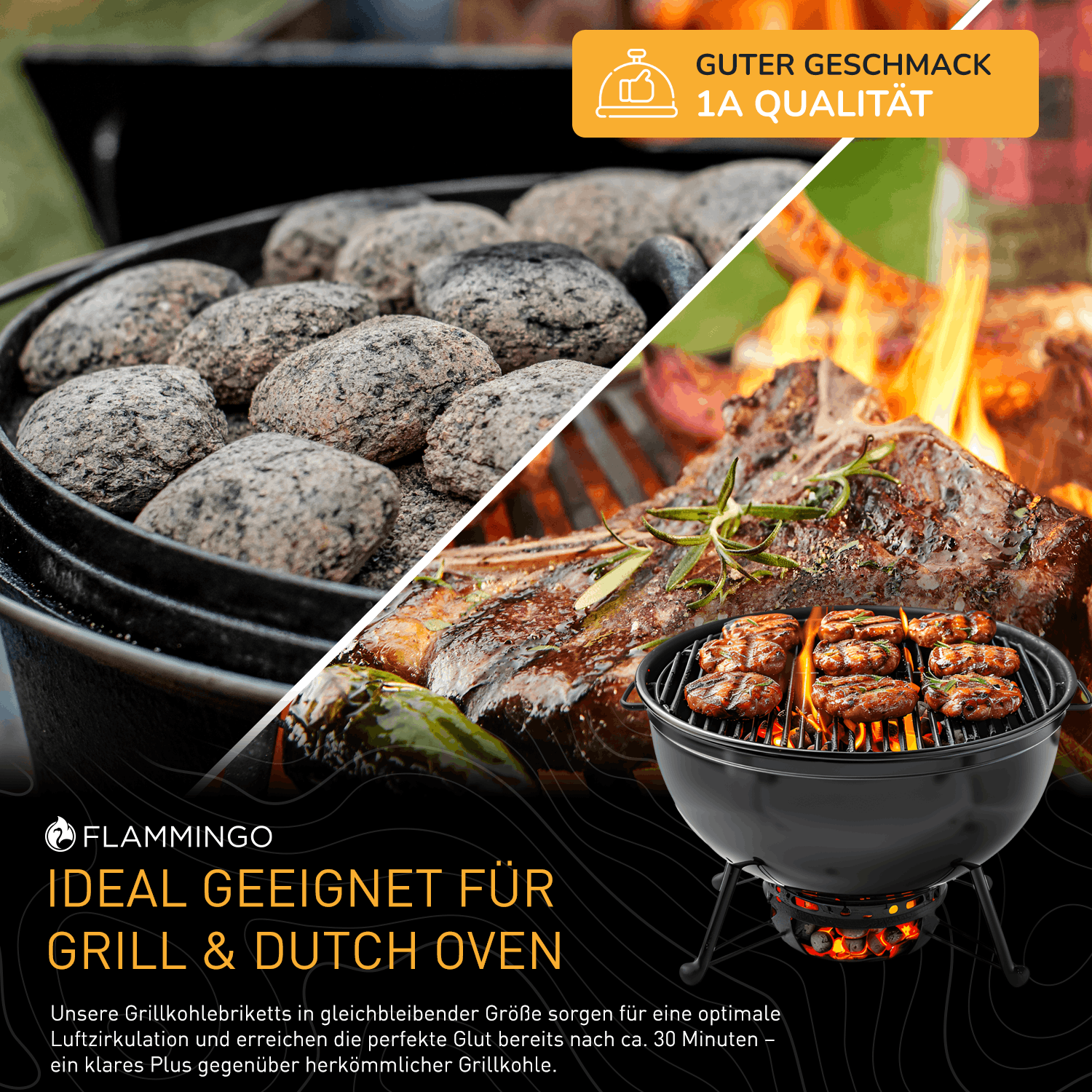 Flammingo® Grillholzkohle Briketts 3-27 kg in Papiersack
