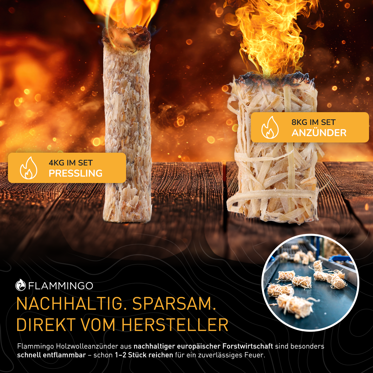 Flammingo® Anzünder Duo Set 12kg | 8kg Holzwolleanzünder + 4kg Anzündsticks