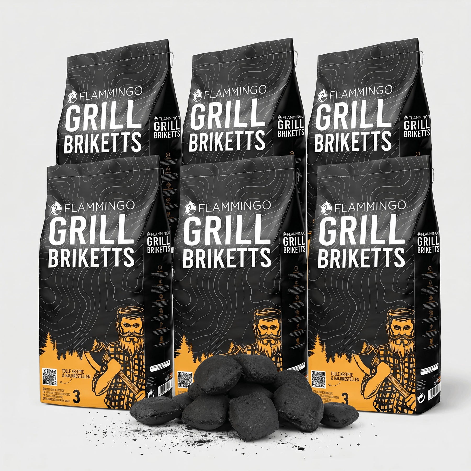 Flammingo® Grillholzkohle Briketts 3-27 kg in Papiersack