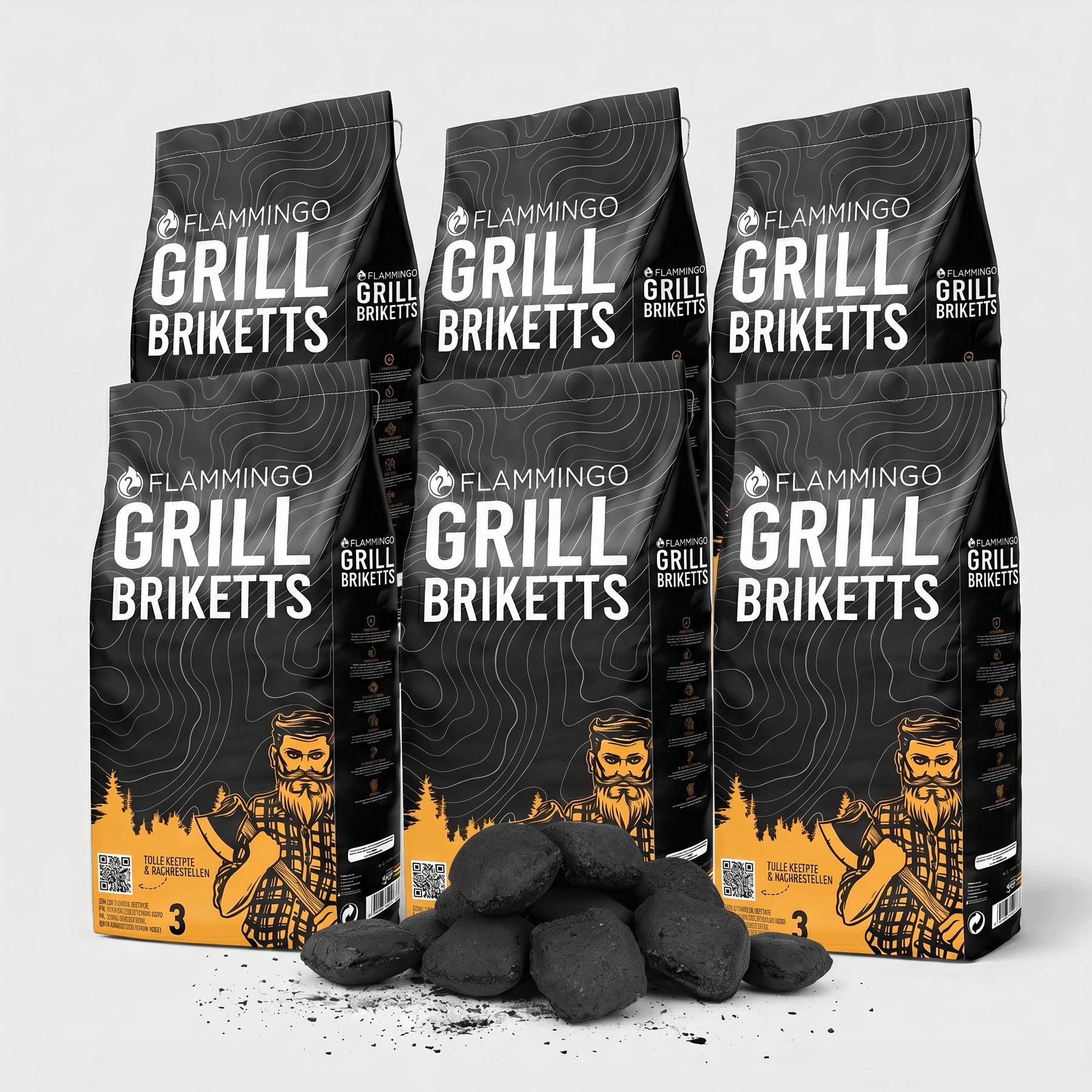 Flammingo® Grillholzkohle Briketts 3-27 kg in Papiersack