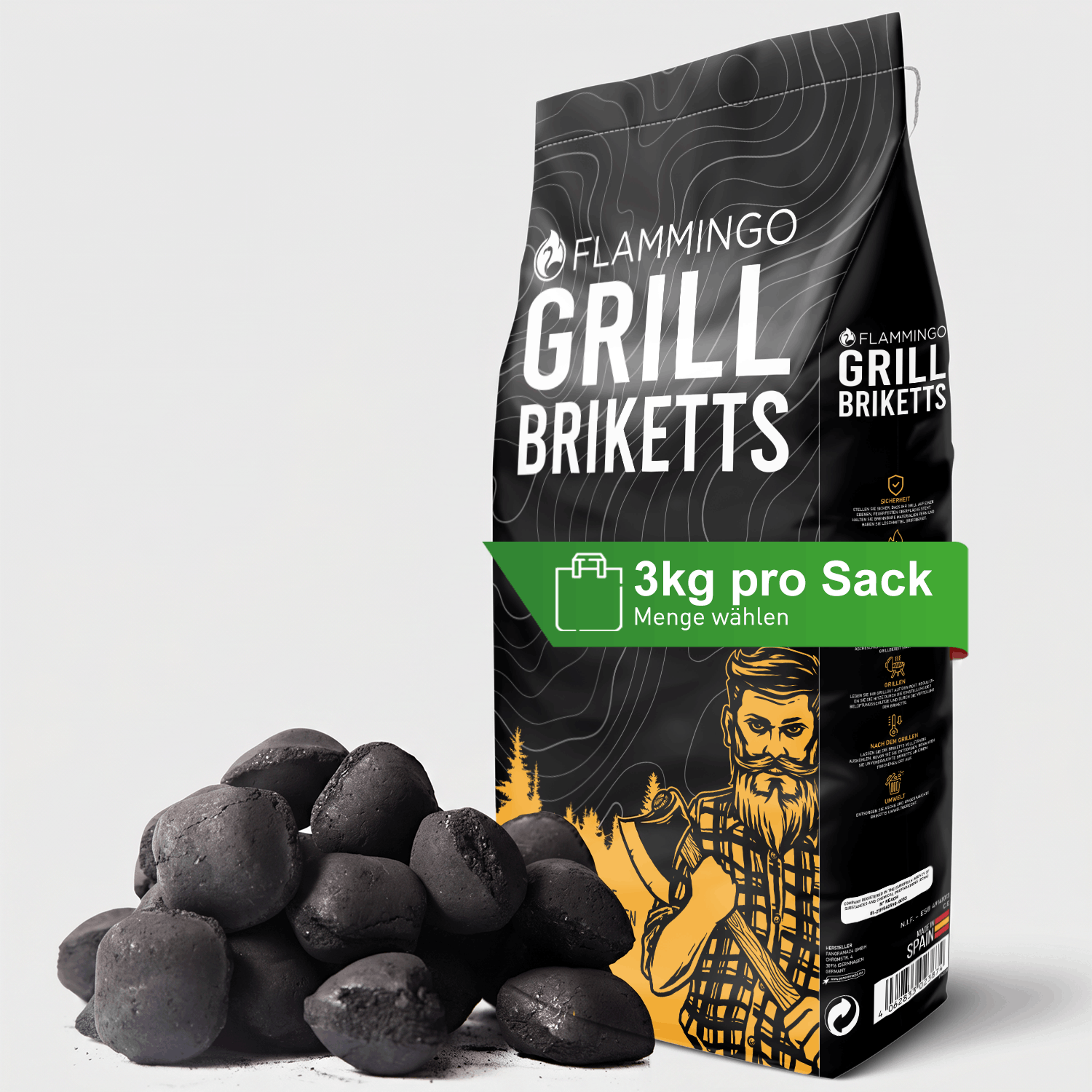 Flammingo® Grillholzkohle Briketts 3-27 kg in Papiersack