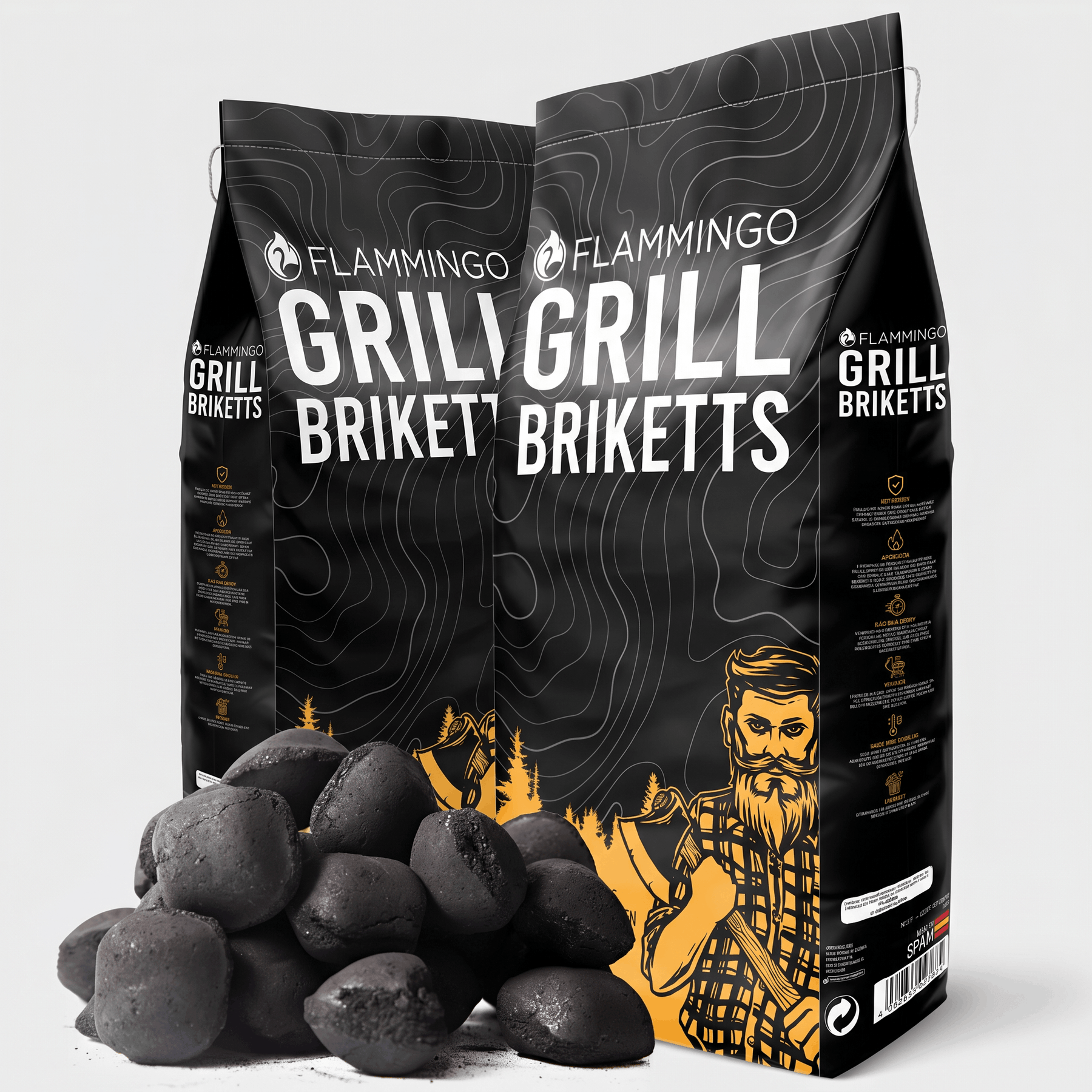Flammingo® Grillholzkohle Briketts 3-27 kg in Papiersack