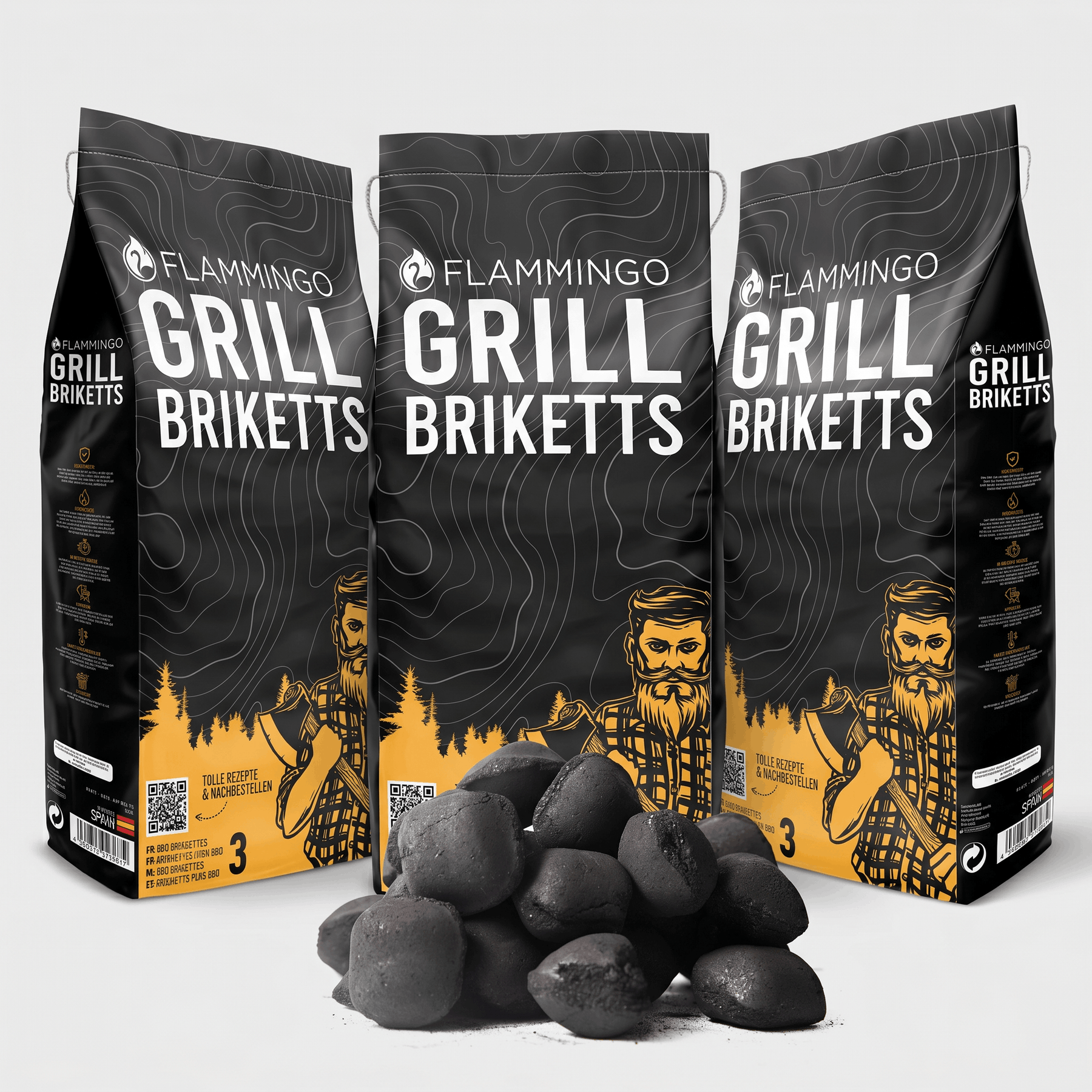 Flammingo® Grillholzkohle Briketts 3-27 kg in Papiersack