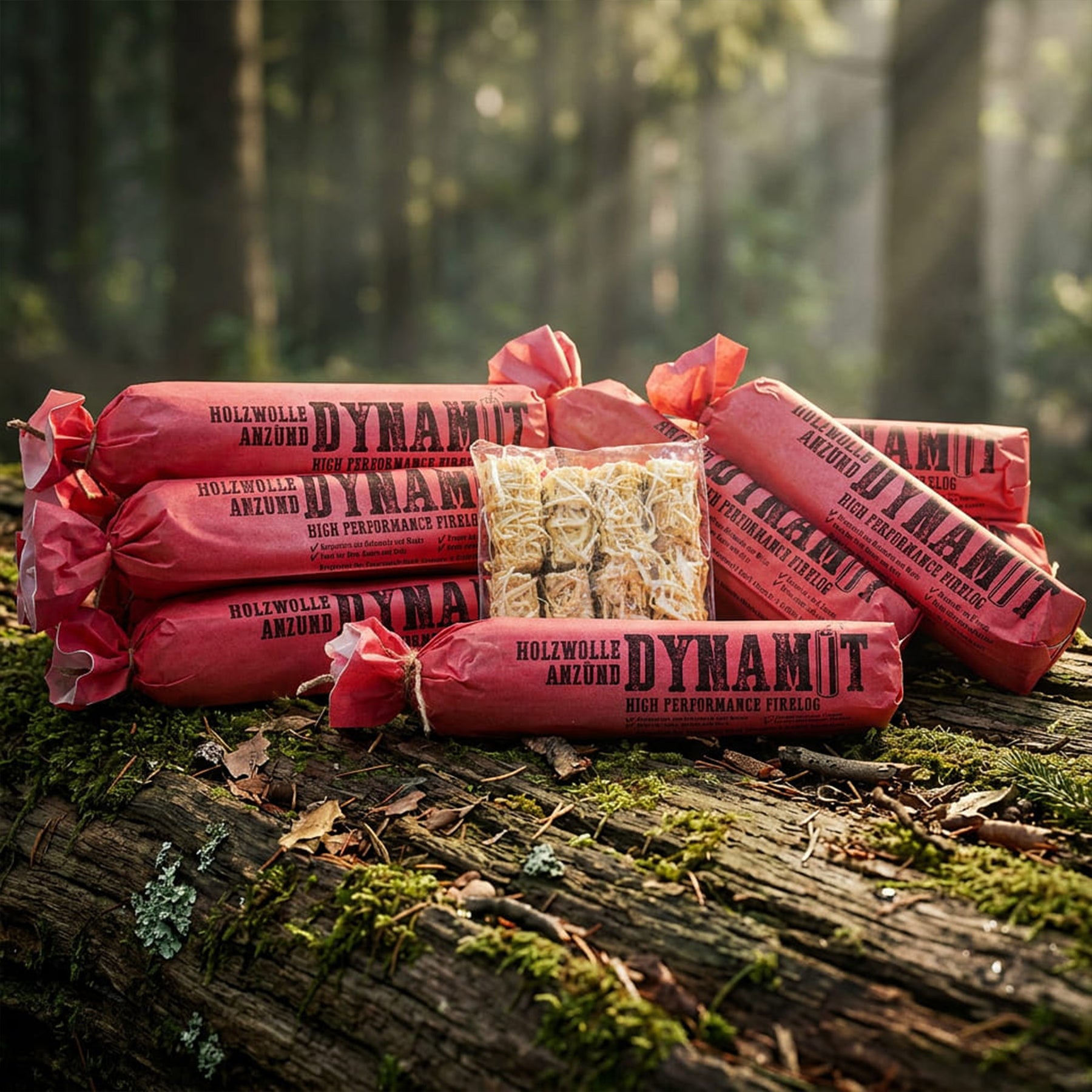 Flammingo® Holzwolle Anzünder Dynamitoptik XXL, 12 Stück