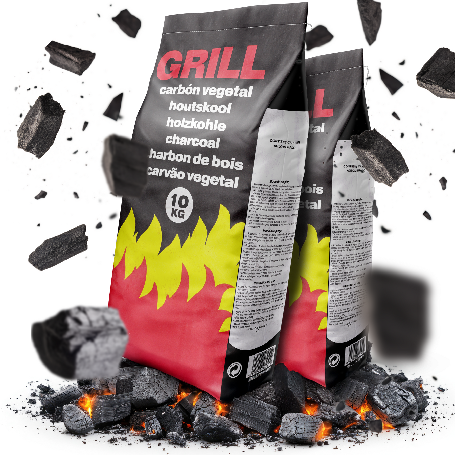 Flammingo® Grillkohle – 100% Natur-Holzkohle aus Hartholz