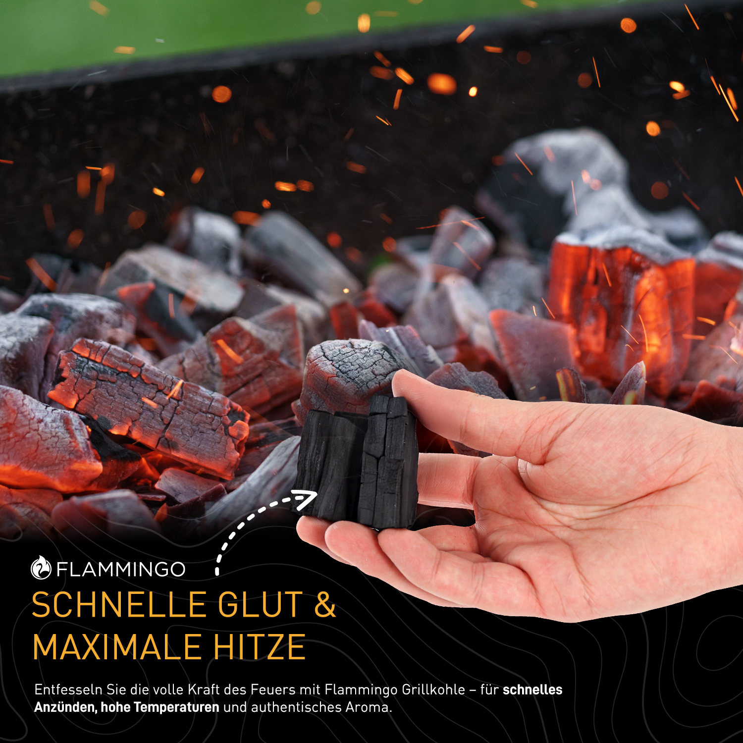 Flammingo® Grillkohle – 100% Natur-Holzkohle aus Hartholz